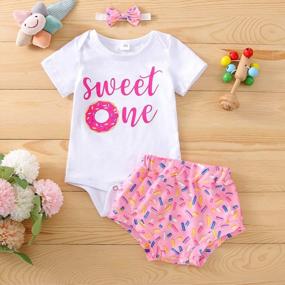 img 3 attached to Baby Girl Birthday Outfit One/Two Sweet Letter Print Bodysut+Shorts Pants+Headband Set 1St/2Nd Birthday Summer Clothes 3Pcs