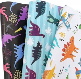 img 4 attached to Dinosaur Gift Wrap Paper for Boys and Girls Birthdays, Baby Showers, and Holidays - 10 Sheets Pack of Cartoon Wrapping Paper - Flat Folded, 20 X 29 Inch Per Sheet