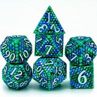 udixi dnd dice set: metal polyhedral rpg dice for dungeons and dragons with leather bag (blue green-white number) logo