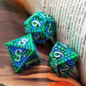 img 2 attached to UDIXI DND Dice Set: Metal Polyhedral RPG Dice For Dungeons And Dragons With Leather Bag (Blue Green-White Number)