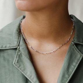 img 3 attached to Paperclip Chain Necklace For Women, 14K Gold Plated Oval Dainty Choker Chain Link Necklace For Women Girls