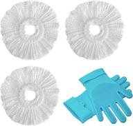 premium microfiber spin mop refills (3-pack) with reusable silicone gloves - easy cleaning replacement heads in round standard size (blue) logo