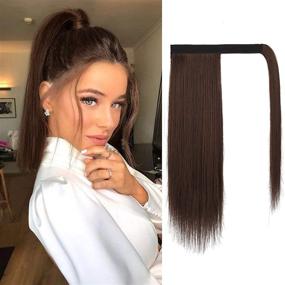 img 4 attached to BARSDAR Wrap-Around Clip In Short Straight Ponytail Hair Extensions,Ponytail Extension Natural Fluffy Ponytail Synthetic Fiber Hairpieces For Women Girls(14 Inch Natural Black Mix Auburn)