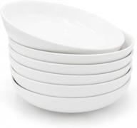 6-piece ceramic pasta bowls set - durable porcelain salad bowls, 26oz capacity, dishwasher & microwave safe - kitchentour white collection logo