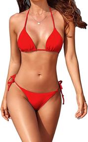 img 4 attached to Women'S Sexy Halter Thong Bikini Tie Triangle Swimsuit Bottom Two Sides