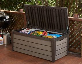 img 1 attached to Keter Brushwood 120 Gallon Resin Large Deck Box For Patio Garden Furniture, Outdoor Cushion Storage, Pool Accessories, And Toys, Brown