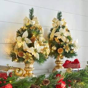img 3 attached to Праздничное прикосновение: настольная рождественская елка BrylaneHome 24 дюйма золотого и оранжевого цветов