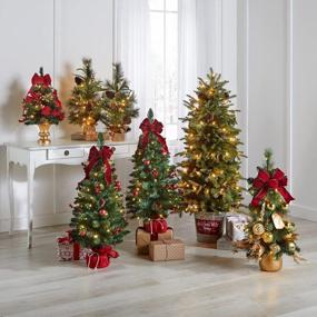img 1 attached to Праздничное прикосновение: настольная рождественская елка BrylaneHome 24 дюйма золотого и оранжевого цветов