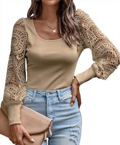 img 4 attached to Angashion Women'S Blouses Long Sleeve Square Neck Tops Off Shoulder Sexy Slim Knit Fall Casual Shirts