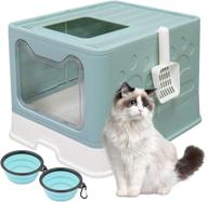 large cat litter box with lid - foldable top entry design for easy cleaning. includes tray, plastic scoop, and portability. no smell! logo