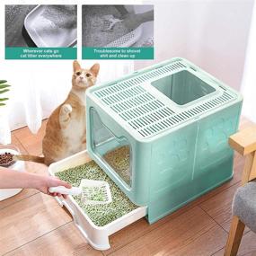 img 2 attached to Large Cat Litter Box with Lid - Foldable Top Entry Design for Easy Cleaning. Includes Tray, Plastic Scoop, and Portability. No Smell!