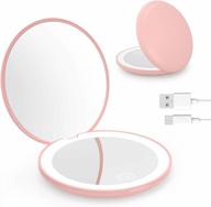 zuzzee compact rechargeable lighted makeup mirror, 5x magnifying mirror with light, small hand mirror for travel, distortion free, touch screen dimmable, handheld, ideal gifts for women and girls логотип