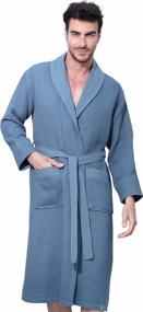 img 4 attached to Men'S Waffle Robe W Piping - Luxurious Hooded Cotton Spa Sleepwear Bathrobe