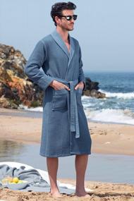 img 3 attached to Men'S Waffle Robe W Piping - Luxurious Hooded Cotton Spa Sleepwear Bathrobe
