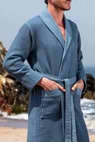 img 2 attached to Men'S Waffle Robe W Piping - Luxurious Hooded Cotton Spa Sleepwear Bathrobe