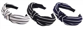 img 4 attached to Set Of 3 Handmade Wide Striped Cloth Cross Knot Hair Hoops - Fashionable Headbands For Women - Hair Accessories (3 Colors)