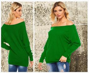 img 2 attached to Women'S Off Shoulder Batwing Sleeve Loose Pullover Sweater Knit Jumper Tunics Top By GOLDSTITCH