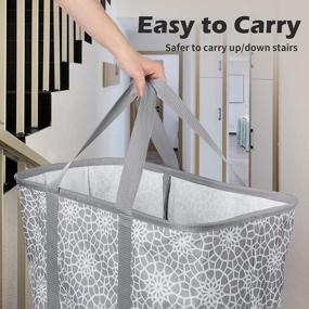img 1 attached to YOHOM 80L Large Laundry Basket Collapsible Hamper Convenient Travel Tote Storage Foldable Basket For Dorm Dirty Clothes Market Groceries (Gray Flower, Large)