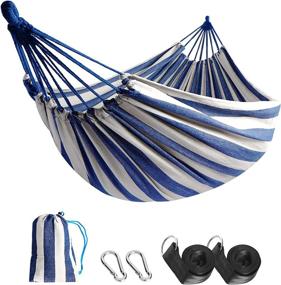 img 4 attached to 450Lbs Portable Anyoo Garden Cotton Hammock With Tree Straps, Travel Bag - Comfortable Fabric For Camping Outdoor/Indoor Patio Backyard Hanging Durable Hammock