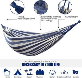 img 3 attached to 450Lbs Portable Anyoo Garden Cotton Hammock With Tree Straps, Travel Bag - Comfortable Fabric For Camping Outdoor/Indoor Patio Backyard Hanging Durable Hammock