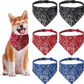 img 4 attached to 🐶 6-Piece Adjustable Buckle Dog Bandana Collar Set for Small & Medium Dogs | Triangle Scarfs in Black, Red, Blue | Perfect for Dog Birthday Parties