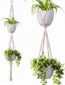 img 4 attached to TimeYard 2 Tier Macrame Plant Hanger - Handmade Double Indoor Planter Pot Holder - Modern Boho Home Decor With Ceiling Hook (1 PCS)