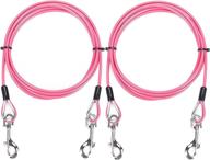 🐾 amofy 2pcs 10ft dog tie out cable - durable galvanized steel wire rope with pvc coating for medium to large dogs up to 80 pounds in vibrant pink logo