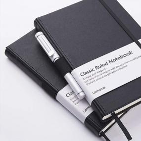 img 3 attached to Элегантный черный кожаный журнал с петлей для ручки и плотной бумагой премиум-класса - линейка, блокнот 8,4 X 5,7 дюймов для письма и ведения заметок