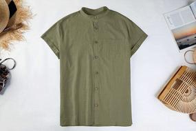 img 3 attached to Hestenve Button Down Shirt Casual Linen Cotton Banded Collar Short Sleeve Beach Yoga Shirts