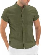 hestenve button down shirt casual linen cotton banded collar short sleeve beach yoga shirts logo