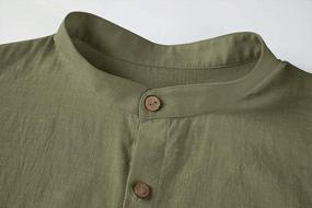 img 1 attached to Hestenve Button Down Shirt Casual Linen Cotton Banded Collar Short Sleeve Beach Yoga Shirts
