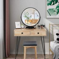 vanity makeup table set 3 modes touch screen adjustable lighted mirror, cushioned stool,angle adjustable mirror 2 drawers easy assembly free make-up organizer (vanity + wall mounted mirror) logo