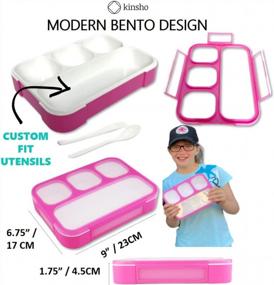img 3 attached to Коробка для завтрака Bento с 4 отделениями без бисфенола А для девочек, детей и взрослых - Контейнеры для еды и микроволновой печи - идеально подходят для школьных, дошкольных и детских обедов Pink Rose