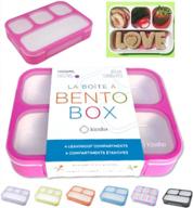 4 compartment bpa free bento lunch box for girls, kids & adults - food & microwave safe snack containers - perfect for school, pre-school and daycare lunches pink rose logo