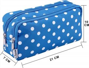 img 3 attached to Large Capacity Double Zipper Pencil Case Bag With Compartments For Girls Boys And Adults - Blue With White Dot