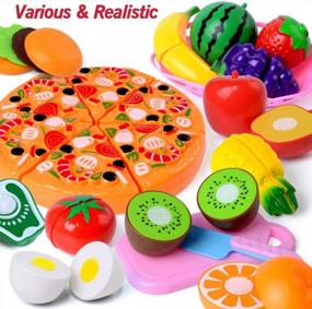 img 3 attached to 73-Piece Play Cutting Food Kitchen Toy Set With Fruits And Vegetables - Early Learning Development Pretend Playset For Toddlers, Kids, Boys, And Girls - Ideal Christmas Gift With Storage Bag