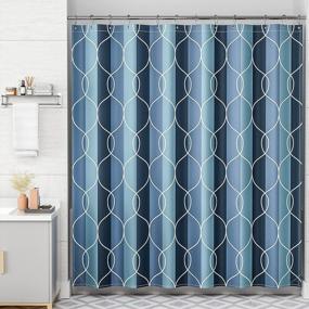 img 4 attached to Luxury Geometric Blue Fabric Shower Curtain Set W/ 12 Hooks - 72X72 Inches