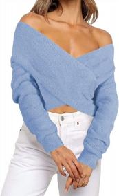 img 4 attached to Women'S Long Sleeve V Neck Cross Front Fuzzy Pullover Sweaters Crop Tops By HAPCOPE