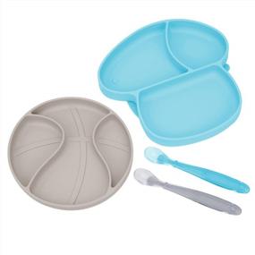 img 4 attached to Baby Plate Bowl - Silicone Mini Mat - Super Suction Placemat Bowl With 2 Spoons For Self Feeding, 100% Safe Silicone, Dishwasher And Microwave Safe (Blue & Grey)