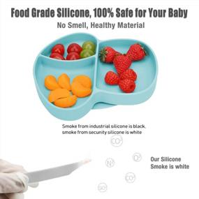 img 3 attached to Baby Plate Bowl - Silicone Mini Mat - Super Suction Placemat Bowl With 2 Spoons For Self Feeding, 100% Safe Silicone, Dishwasher And Microwave Safe (Blue & Grey)
