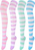 get cosplay ready with aneco's 4 pairs of striped over knee high socks for women and girls логотип