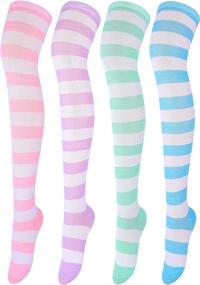 img 4 attached to Get Cosplay Ready With Aneco'S 4 Pairs Of Striped Over Knee High Socks For Women And Girls