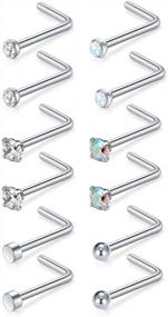 img 2 attached to Dazzling Diamond Nose Studs: MODRSA'S 20G And 18G L-Shaped Surgical Steel Nose Rings For Men And Women