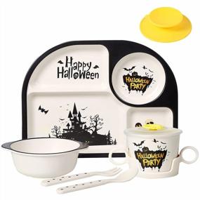 img 4 attached to BPA-Free Bamboo Kids Dinnerware Set With Cartoon Tableware And Dishwasher-Safe Design - Perfect For Healthy Mealtime This Halloween!