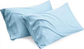 img 4 attached to 2-Pack Queen Bedsure Viscose From Bamboo Pillow Cases - Cooling Aqua Blue Silk, Soft & Breathable Satin For Hair And Skin With Envelope Closure (20X30 Inches)