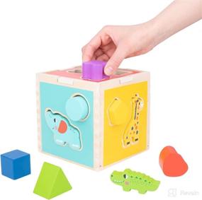 img 1 attached to 🧩 Tookyland Wooden Shape Sorter Cube Toy - Animal Blocks Geometric Shapes - Montessori Toy for Babies and Toddlers Aged 1-3