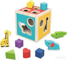 img 4 attached to 🧩 Tookyland Wooden Shape Sorter Cube Toy - Animal Blocks Geometric Shapes - Montessori Toy for Babies and Toddlers Aged 1-3