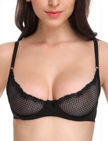 img 4 attached to Wingslove Women'S Lace Balconette Mesh Bra With See-Through Design, Underwire, And Unlined Half-Cup For A Sexy Demi Shelf Bralette Look