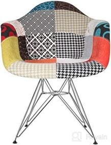 img 1 attached to Stylish 2xhome Molded Dining Arm Chair with Metal Wire Legs - Contemporary Modern Design, Patchwork S Fabric