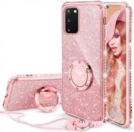 glittery samsung galaxy s20 case by ocyclone, sparkling diamond bling cover for women and girls with kickstand and ring stand, luxury protective phone case for samsung s20 5g 6.2 inch - rose gold logo